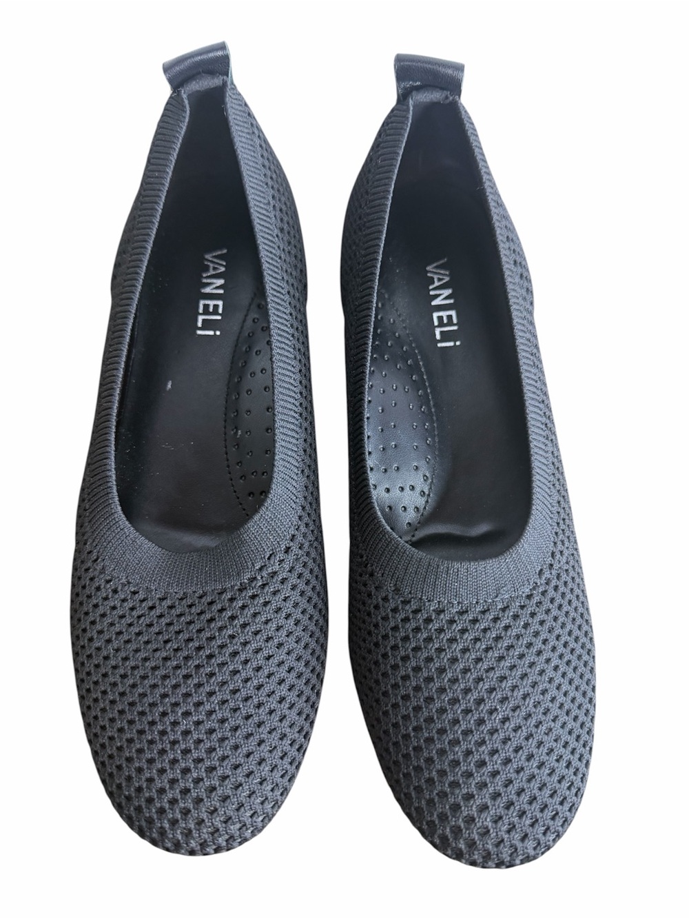 Vaneli Suvi Stretch Knit Flats size 7 1/2 M Black Perforated Cushioned Shoes